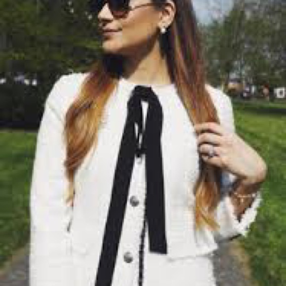 ZARA WOMAN BLACK BOW WHITE BLAZER JACKET Medium - Picture 5 of 6